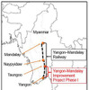 ミャンマー国鉄ヤンゴン～マンダレー間幹線鉄道の路線図。赤い部分が「ヤンゴン・マンダレー鉄道整備事業フェーズI」の事業区間。
