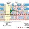 ホーム全面高架化後の構内図。在来線部分は2面6線の構造となり、在来線駅舎は高架下に設置される。