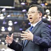 プレスカンファレンスに登場したBYD社長の王伝福氏。中国では立志伝中の人物だ。