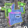 新宿駅再整備計画の概要。構内の線路に跨るように歩行者用のデッキが設けられる。
