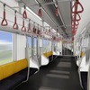 有楽町線・副都心線のラインカラーに沿ったイメージにまとめられた車内。連結面や座席横のパーテーション、荷物棚に透明強化ガラスを採用し開放感を高める。各ドア上には多言語対応の車内情報装置が設けられる。