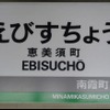 かつての恵美須町の駅名看板。南霞町は現在の新今宮駅前。