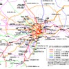 東京圏の鉄道における小規模遅延（10分以下）の発生状況を地図化したもの。東京都心以外では、小田急や東急東横線の遅延が目立つ。