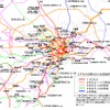 東京圏の鉄道における小規模遅延（10分以下）の発生状況を地図化したもの。東京都心以外では、小田急や東急東横線の遅延が目立つ。