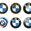 BMWロゴマークの変遷。上段左から右へ1917年、1933年、1954年、下段左から右へ1974年（BMWモータースポーツ）、1979年、2007年。