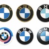 BMWロゴマークの変遷。上段左から右へ1917年、1933年、1954年、下段左から右へ1974年（BMWモータースポーツ）、1979年、2007年。