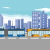 隊列走行する自動運転BRTが走る将来イメージ。異なる自動運転車両が隊列走行。