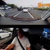 2分割モードでは前方向をパノラマで撮影し、車内と左右、さらに後方を僅かに捉える。パソコン上で再生した映像をキャプチャー