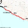 日高本線廃止区間の路線図。