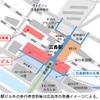 2階レベルからの広島新駅ビル配置図。路面電車の停留場とJR線改札が至近となり利便性が向上。