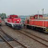 既存のディーゼル機関車と並んだDD200-601。構内入換にも使えるオールマイティーな機関車だ。右は入換にも使われているDD50形ディーゼル機関車。