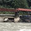 第十玖珠川橋りょうの9月9日時点の状況。護岸の応急処置が完了している。