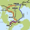 西九州を午前と午後で1周する『ふたつ星4047』の運行ルート。西九州新幹線が山側を走るのに対して、『ふたつ星4047』は海側を走る。