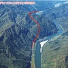 「高屋道路」の事業区間周辺。現在は最上川沿いに国道47号が延びているが、災害による通行止めの頻度が高く、山側への迂回が計画された。
