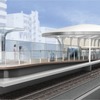 大阪メトロの駅で唯一、海を望むことができることから、「海」をコンセプトとした中央線大阪港駅。ホーム西側には海を望む展望デッキも設置され、先端には「パラソルやクジラの潮」をイメージしたシンボルも。