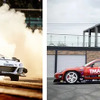 マッド・マイク選手参戦車両「MAZDA RX7」（左）、松山北斗選手参戦車両「TOYOTA GR86」（右手前）