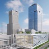 現在の札幌エスタと東側の札幌市所有地に建てられる大型高層施設のイメージ。