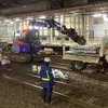 秋田駅構内での線路工事。