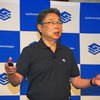 ジオテクノロジーズの杉原博茂取締役社長CEO（7月8日、ジオテクノロジーズ経営戦略発表会）