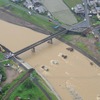 2017年7月の九州北部豪雨で橋脚が倒壊したJR九州の久大本線花月川橋梁。