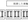 289系の脱線箇所。最後部の1軸が脱線。