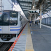 武蔵小杉駅の横須賀線ホーム。2019年12月31日。この右手では下り用ホームの建設が進んでいる。