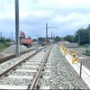 移設工事の様子。奥が新しい御代志駅。2022年7月14日時点。