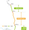 日田彦山線BRTの路線図。当初の試験走行は一般道のみ。