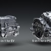 EV用の新開発電動パワートレイン「3-in-1」（左）とe-POWER用の「5-in-1」