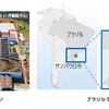 新棟建設後のイメージ（左）とブラジルでの生産体制（右）