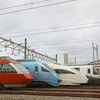 海老名検車区に一堂に会するロマンスカー。手前から70000形GSE、60000形MSE、50000形VSE、30000形EXEα、30000形EXE。