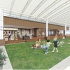 「TAKAMATSU ORNE」の北側に設けられる屋外広場のイメージ。くつろぎの場と開放的な駅前交流拠点として活用される。