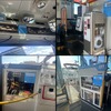 左上：スケルトンドアエンジン（降車口｜ドアの開閉の仕組みが分かる）、左下：電気機器を集中制御している「リレーボックス」、右上：スケルトン整理券器、右下：スケルトン運賃箱