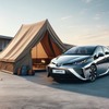 トヨタ MIRAI と共にキャンプシーンの展示