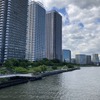 東京石川島造船所本分工場跡地（推測）：現在の東京都中央区佃、晴海運河右岸、写真左手。相生橋から永代橋方向を臨む