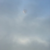 朝日を浴びる一関・平泉号が霧を透かして見えた。