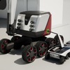 自走式バッテリー車で電動建機に自動給電するイメージ