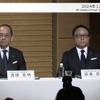 ヤマハ発動機 渡部克明現社長（左）と新社長に就任する設楽元文氏（右）