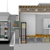 配送車両が、住宅に設置されたポートへ荷物を渡す様子(断面図)