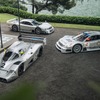 手前からメルセデスベンツ『C11』、『CLK GTR』、『CLK GTRクーペ』