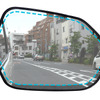 貼り付けたときのイメージ。貼り付け時に多少ずれても問題ないようにフィルム形状をミラー面より約5㎜内側に