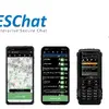 IP無線サービス「ESChat」とKENWOODブランドの無線機端末（右端）