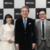 俳優 小林涼子氏（左）、ドルビージャパン株式会社日本法人社長（兼）東南アジア・大洋州統轄 大沢 幸弘氏（中央）、自動車ジャーナリスト 佐藤耕一氏（右）