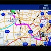 目的地までのルートがピンク色で表示される。水色はGPSのログ軌跡