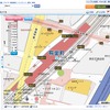 地図検索画面イメージ。駅出入口など目印となる情報をアイコンで表示する