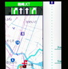 シンプルながらレーンガイドも表示される。案内ルートは背景が緑に塗られるので、小さいケータイの画面でも分かりやすい
