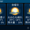 天気予報は接続するとまず現在地（または世界時計で登録した都市）の気温、風速などを表示し、「天気予報」をタッチすると5日分の天気予報を表示する。