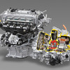 写真はエンジンとモーターを組み合わせたプリウスのハイブリッドシステム
