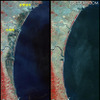 仙台空港を含む広範囲な冠水の様子（約25km×75kmのエリア）（c）JAXA 仙台空港を含む広範囲な冠水の様子（約25km×75kmのエリア）（c）JAXA