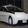 初めて一般公開されたシムドライブのEV「SIM-LEI」。プレス向けの発表時からさらに改良が加えられた